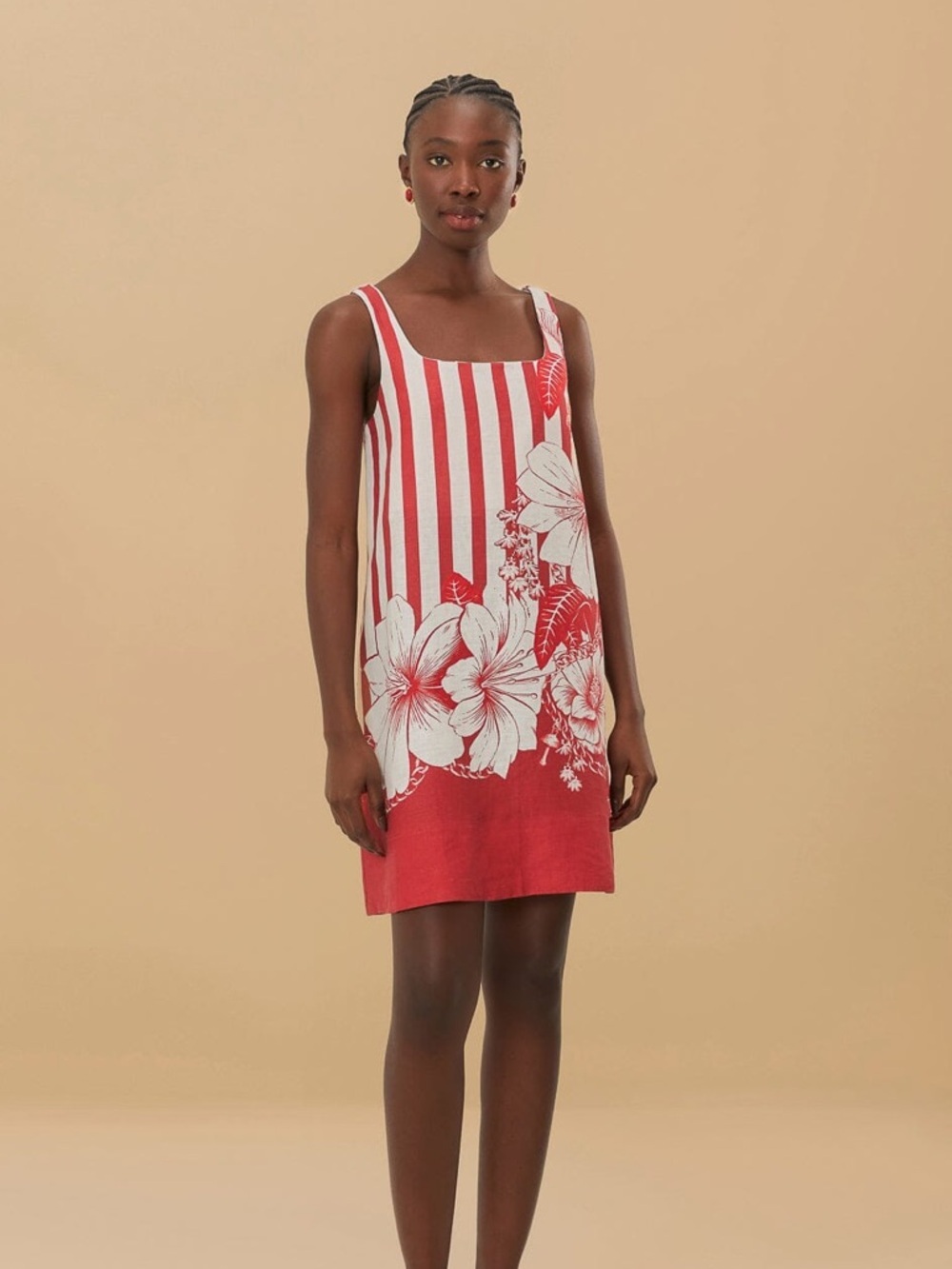 Farm Rio: Red Floral Chain Stripes Mini Dress
